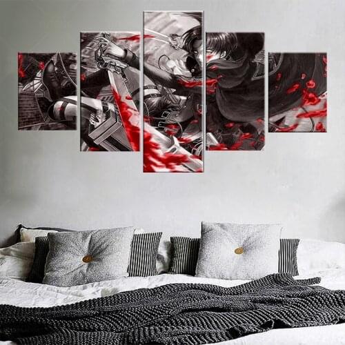 Anime Canvas HD Print Picture Attack On Titan Levi Ackerman Poster 5 Pieces Painting Wall Art Living Room Home Decor Framed