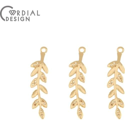 Cordial Design 30Pcs 6*22MM Jewelry Accessories/Pendant/Leaf Shape/Hand Made/CZ Charms/Genuine Gold Plating/Earring Findings