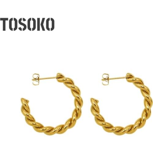 TOSOKO Stainless Steel Jewelry Exaggerated hemp Earrings womens Fashion Earrings BSF487
