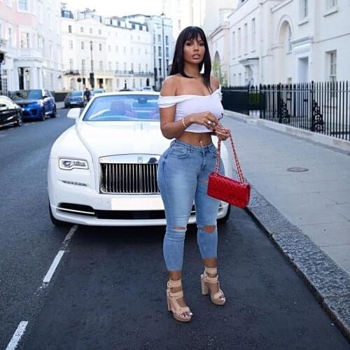 Blue Ripped Skinny Jeans Women Summer Sexy Back Hollow Out Lace Up High Waisted Jeans Woman Fashion Bandage Denim Pencil Pants