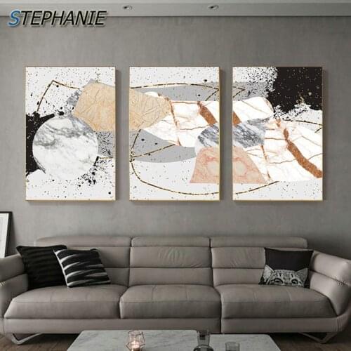Modern Pink Marble Golden Lines Canvas Painting Poster Print Fashion Wall Art Cuadros Living Room Unique Abstract Tableau Salon