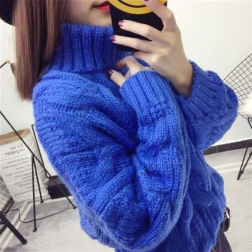 Thicken Twist Turtleneck Sweater Knitwear Womens 2020 Winter New Loose Long-sleeve Pullover Warm Short Sweater Casual Tops