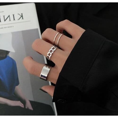 Hiphop/Rock Metal Geometry Circular Punk Rings Set Opening Index Finger Accessories Buckle Joint Tail Ring for Women Jewelry