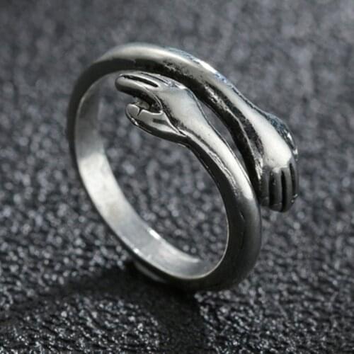 Vintage Hot New Silvery European and American Jewelry Love Hug Ring Retro Fashion Tide Flow Open Ring For Girl Boy Lovers