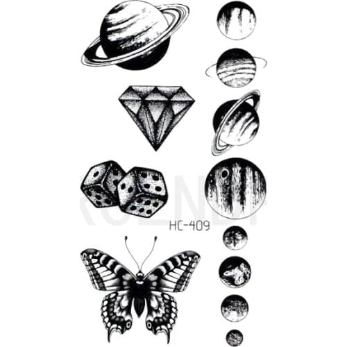 Waterproof Temporary Tattoo Sticker Planet Moon Butterfly Diamond Dice Shape Flash Tatoo Fake Tatto Body Art for Women Men