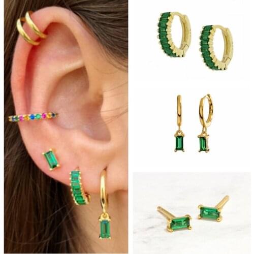 100% S925 Sterling Silver CZ Pendientes Micro Pave Green Zircon Earrings Stud Earring For Women Girl Birthday Party Gift Jewerly