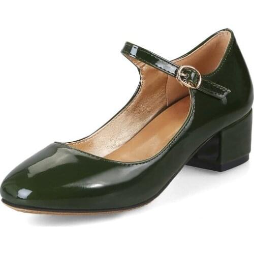 Big Size 11 12 13 14 15 16 17 ladies high heels women shoes woman pumps Shallow lacquer buckle with thick heel and square head