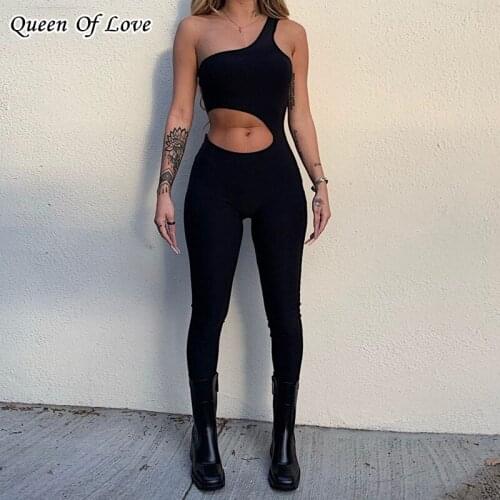 Sporty Fitness Rompers Women Hollow Out One Shoulder Sleeveless Workout Bodycon Romper One Piece Jumpsuit Active Wear Overalls