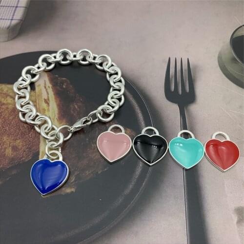Womens high-end fashion original enamel heart brand bracelet S925 sterling silver high quality exquisite jewelry holiday gift