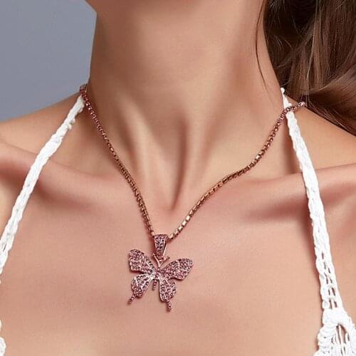 Sweet Acrylic Color Butterfly Necklace For Women Long Wild Clavicle Chain Pendant Refined Stylish Mujer Gift 2020 Trendy Gold