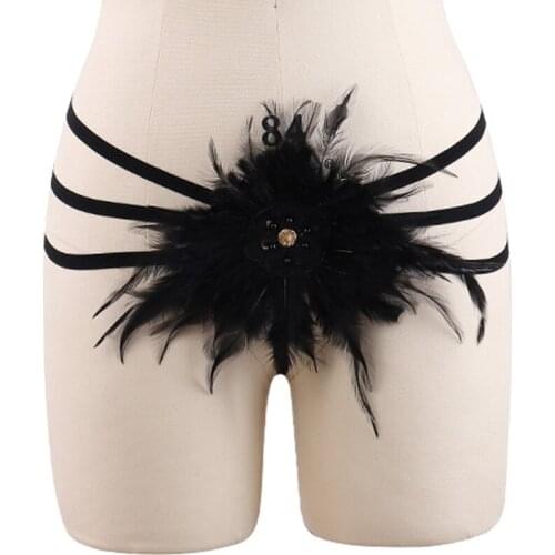 Woman Fashion new Feather Arrival Sexy Black Thong Fetish Wear harness Short Panties Pole Dance Underwear Body Bondage Lingerie