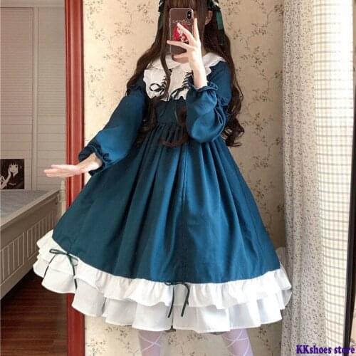 Store Sweet Lolita Dress Vintage Printing Lace Bowknot High Waist Dress Kawaii Girl Gothic Lolita Dress