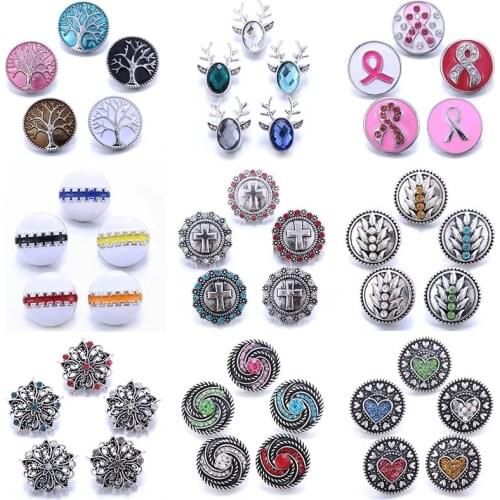 10pcs/lot Wholesale Cancer Snap Button Jewelry Mixed 18mm Snap Button with Rhinestone Button for 18mm Snap Bracelets Bangles