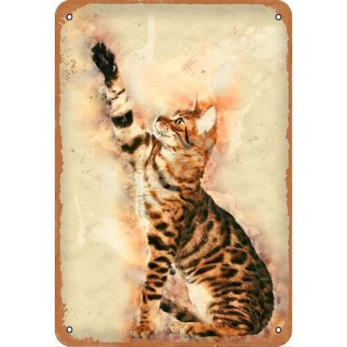 Bengal Cat Metal Vintage Tin Sign Wall Decoration 12x8 inches for Cafe Coffee Bars Restaurants Pubs Man Cave Decorative
