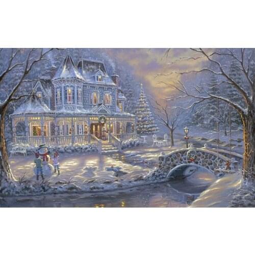 Free shipping Christmas snowman light house scenery canvas prints oil painting printed on canvas wall art decoration picture