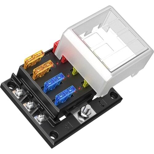 6 Way Fuse Box Fuse Block Holder with LED Indicators and Transparent cover for 12/24V Car Marine