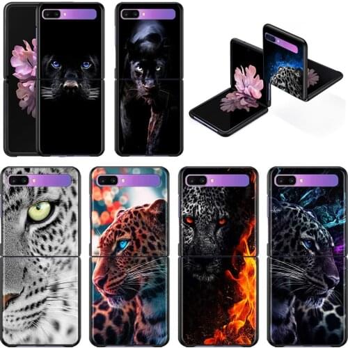 Smartphone Case For Samsung Galaxy Z Flip 3 5G Back PC Cases Hard Capa Black Shell Hard Cover Fundas Panther Cheetah