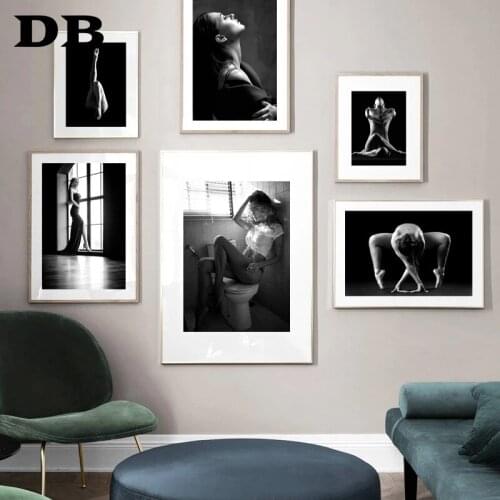 Black White Sexy Woman Nude Body Art Prints Wall Art Canvas Painting Nordic Poster Vintage Wall Pictures For Living Room Decor