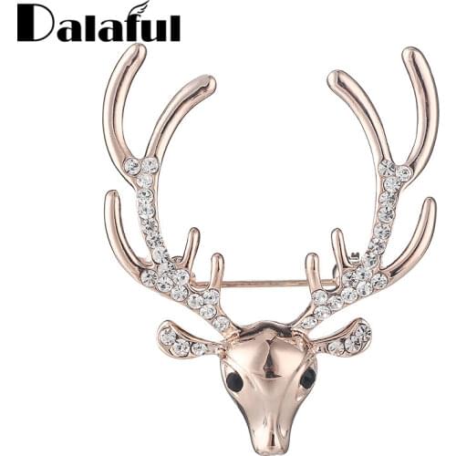 Dalaful Vivid Deer Antlers Head Brooch Pins Animal Scarf Clip Brooches Women Jewelry Accessories Wedding Pins Z039