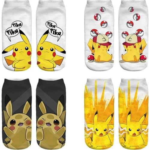 Pokemon 3D printed childrens socks tube socks cotton socks Pikachu Jenny tortoise cartoon figure boat socks birthday gifts