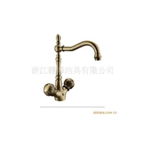 European antique copper faucet full retro double open hole basin faucet Art Basin Above cold dragon
