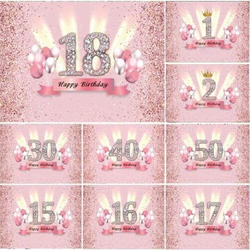 Pink Sweet Birthday Backdrop Happy Girls 50th 30 40 18 Birthday Party Custom Photo Background Photocall Prop Decoration Banner