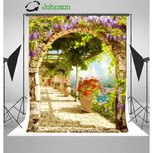 Arch Column Flower Leaves Garden Outdoor Patio background polyester or Vinyl cloth Computer print wedding backdrop