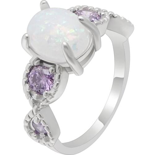 Hainon White Big Oval Fire Opal Rings AAA Purple Cubic Zircon Engagement Wedding Rings for Women Luxury Jewelry