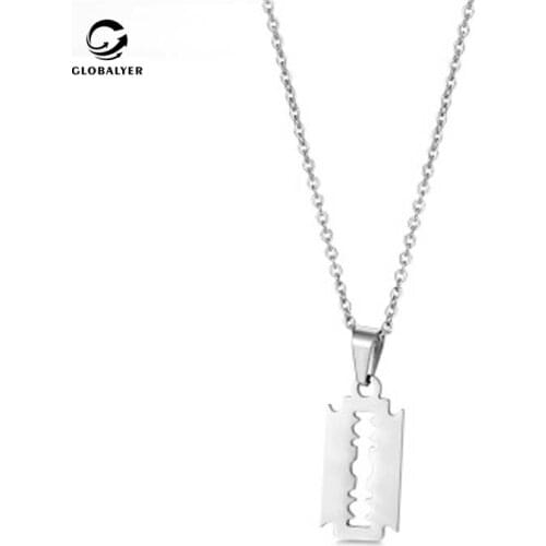 Hip-hop stainless steel blade necklace Net red personality cool razor pendant necklace Friend gift Free shipping 115