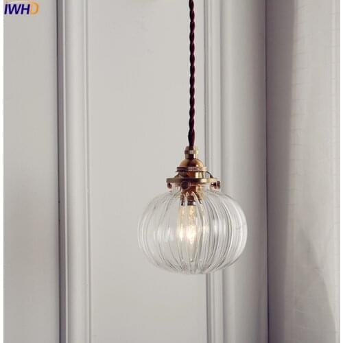 IWHD Nordic Glass Ball Pendant Light Fixtures Dinning Living Room Copper Vintage Pendant Lamp Hanging Lights Home Lighting