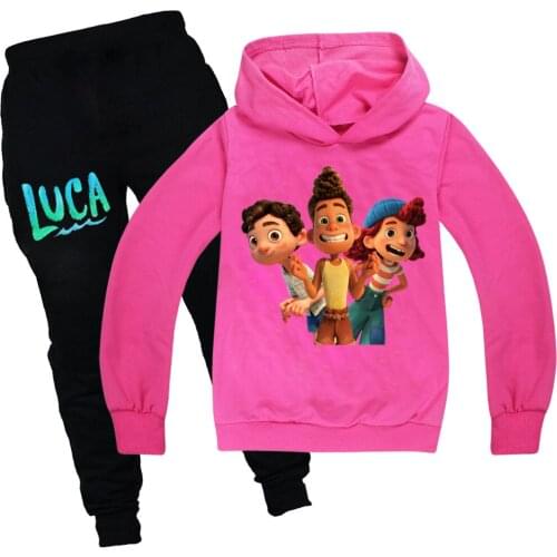 2 Piece Set 2021 Autumn New movie Luca Hoodies Pants Suit for Teens Girl Boys Cartoon Anime Sweatshirt Suit Kids Clothes 2-16Y
