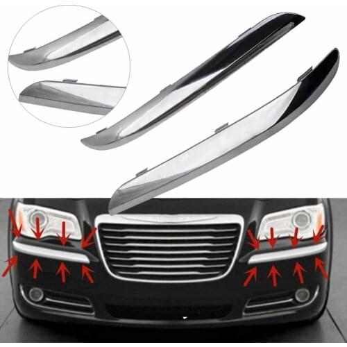 2pcs Chrome Auto Front Bumper Trim Set LH & RH for Chrysler 300 Accent 2011 2012 2013 2014 68127941AB 68127940AB