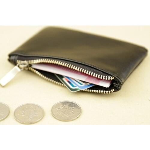 10PCS / LOT Zipper Coin Genuine Leather Coin Wallet Men Women Card Bag Vintage Retro Short Purses Thin Mini Handbag