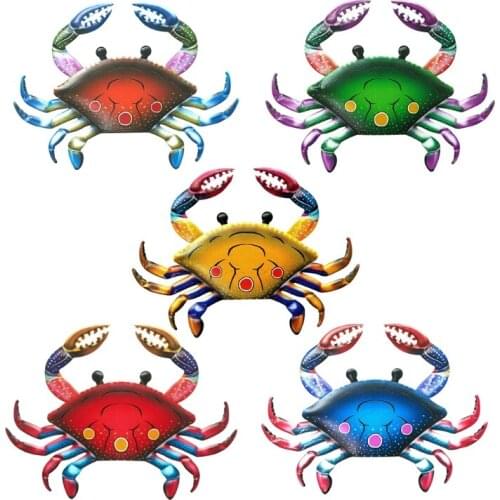 Colorful Metal Crab Wall Decoration Wrought Iron Art Sea Life Sculpture Statues Garden Hanging Ornament for Balcony Home N0PA