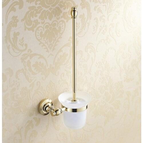 Scrub Glass Cup Bathroom Hardware Accessories Wall Mounted Gold Color Brass Toilet Brush Holder Dba136