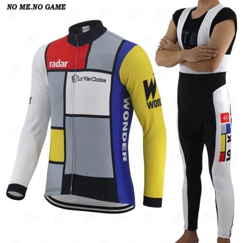 Best retro cycling jersey sets men long sleece cycling clothing road mtb wonder bike clothing outdoor sports bicycle clothes kit