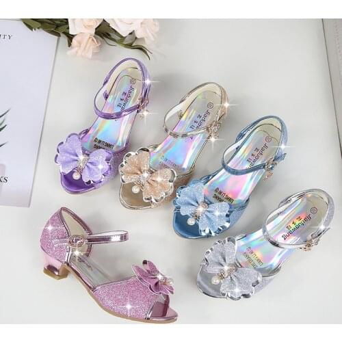 LZH Girls Sandals 2021 Summer New Girls Princess Crystal Shoes Children Fish Mouth-Shaped Girl Sandals Student Performance Shoes
