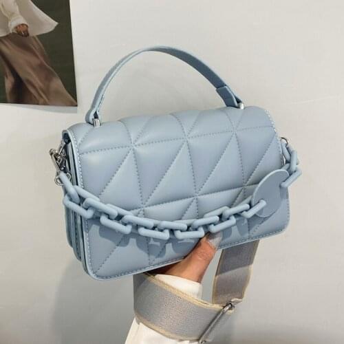 Small PU Leather Crossbody Bag with Short Handle for Women 2021 Summer Lady Chain Purse and Handbag Top Handle Blue