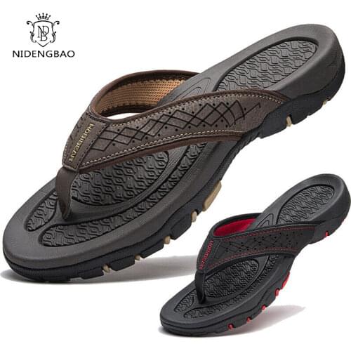 Summer Mens Thong Flip Flops New Composite Bottom Sandals Shoes for Men PU Leather Strap Slip-on Holiday Pool Sliders Toe Post