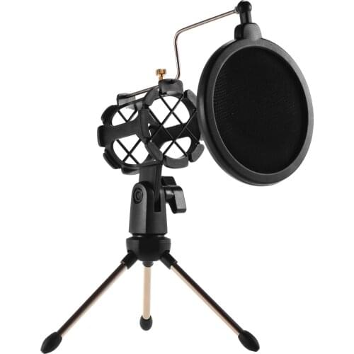 Mini Desktop Microphone Stand + Shock Mount Mic Holder + Pop Filter Kit for Studio Recording Online Chatting Singing Meeting