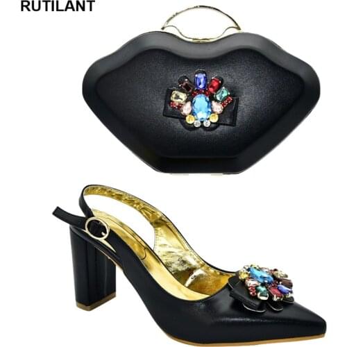 Fashion African Wedding Shoe and Bag Set Italy Shoe and Bag Set Summer Women High Heels Sandal Shoes Buckle Strap Pointed Toe