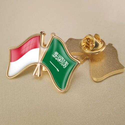 Monaco and Saudi Arabia Crossed Double Friendship Flags Lapel Pins Brooch Badges