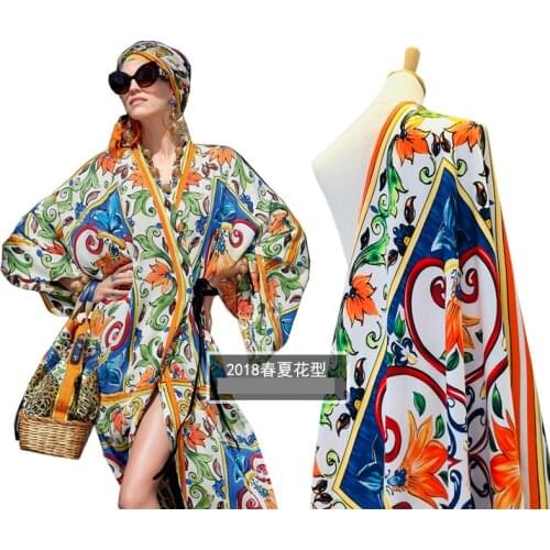 100% polyester big square flower pattern digital printing fashion fabric 2018 new pattern shirt dress trend womens clothing