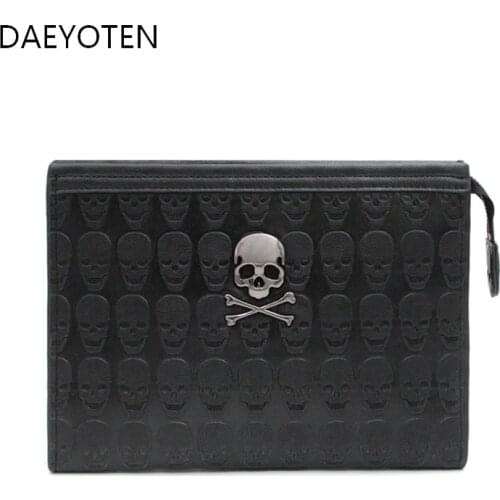 DAEYOTEN New Mens Clutch Bag Punk Skull Rivet Male Bag Fashion Underarm Bag Large Capacity Hand Bag Ghost Head Handbag Purses