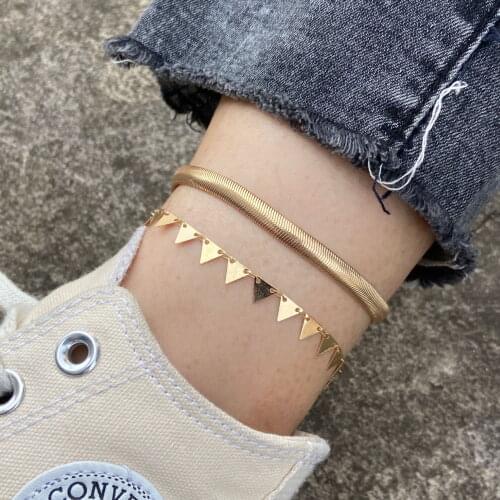 New Gold Color Snake Chain Anklets For Women Triangle Tassel Beach Foot Jewelry Leg Chain Ankle Bracelets Women Accessories