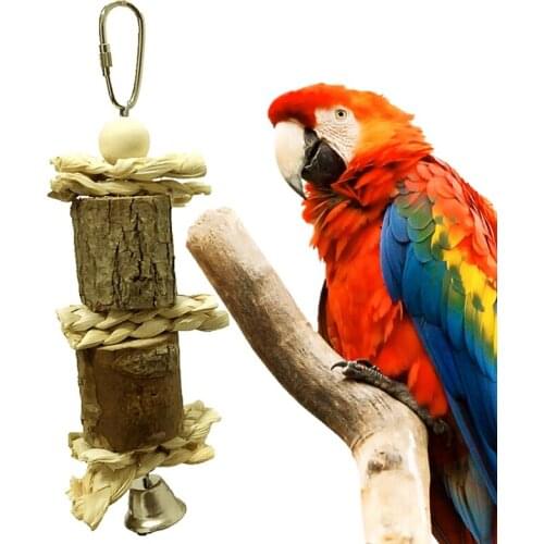 Original Wooden Pet Parrot Bird Chew Bite-proof Toy with Bell String Hanging Toy for Parrot