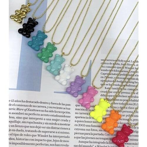 10Pcs Simple design candy color animal necklace enamel colorful bear pendant gold plated ball chain necklace boys and girls