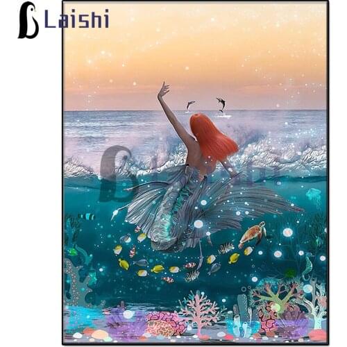 Full round square diamond painting Cartoon, beautiful fantasy mermaid handmade diamond embroidery mosaic art kit home decoration