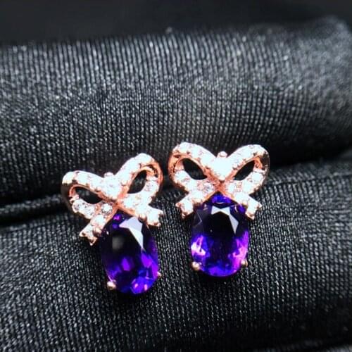 Amethyst stud earring Free shipping Natural real amethyst 925 sterling silver For men or women