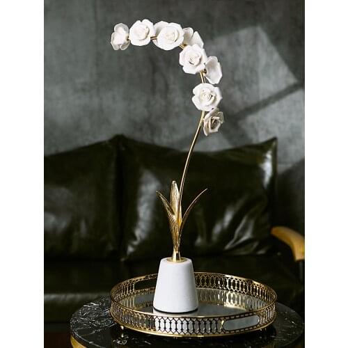 Modern White Ceramic Roses Ornaments Hand Carved Crafts Creative Nordic Home Decoration Marble For Hotel Office Showroom